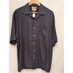 Three Palm Black 100% Silk Button Up